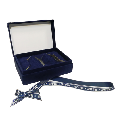 買う Luxury Blue Velvet Gift Box Ribbon Bow Custom Logo Foil Stamping For Jewelry オンライン製造