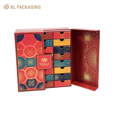 Custom Magnetic Double Door Gift Packaging Box with 24 Inner Drawer Boxes and Customized Size Advent Calendar Box