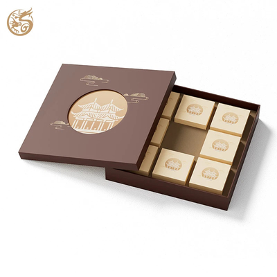 豪華なムーンケーキ紙箱 茶色のプレゼント箱 蓋とベース ビスケット キャンディーズ 紙のプレゼント箱 紙の挿入付きのパッケージ